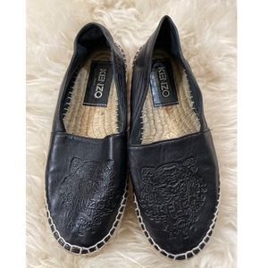 Kenzo Black Leather Tiger Espadrilles
